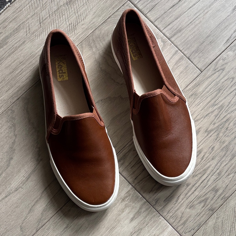 Keds Double Decker Leather Slip On - Cognac
